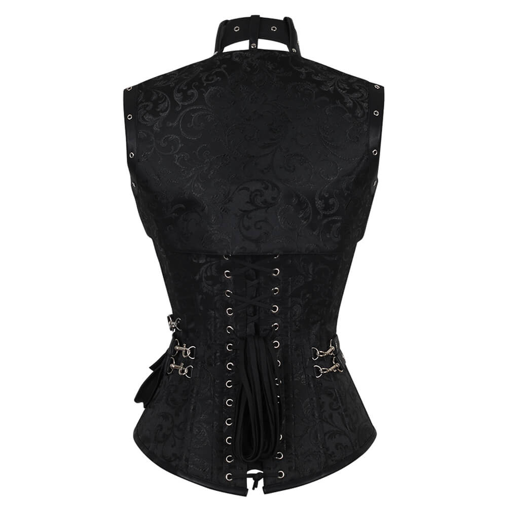Aiolos Steampunk-Überbrustkorsett aus schwarzem Brokat