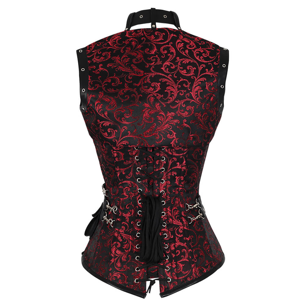 Pierce Maroon Brocade Steampunk Overbust Corset