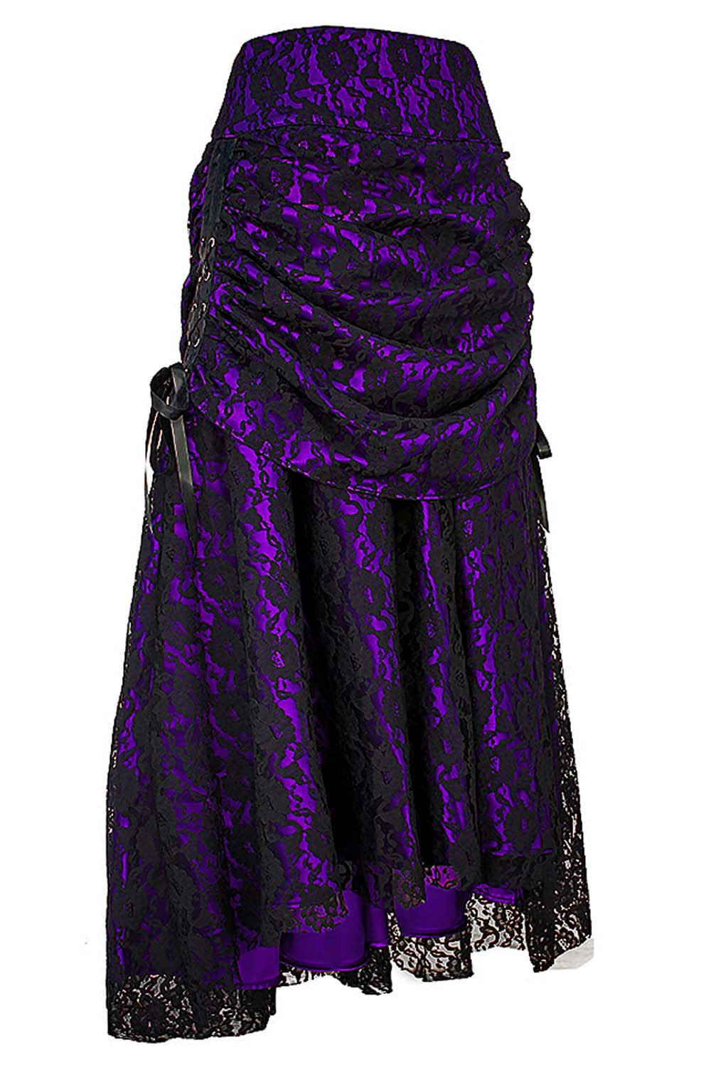 Brandyn Satin-Rock mit gotischem Bustle-Stil und Spitzenbesatz