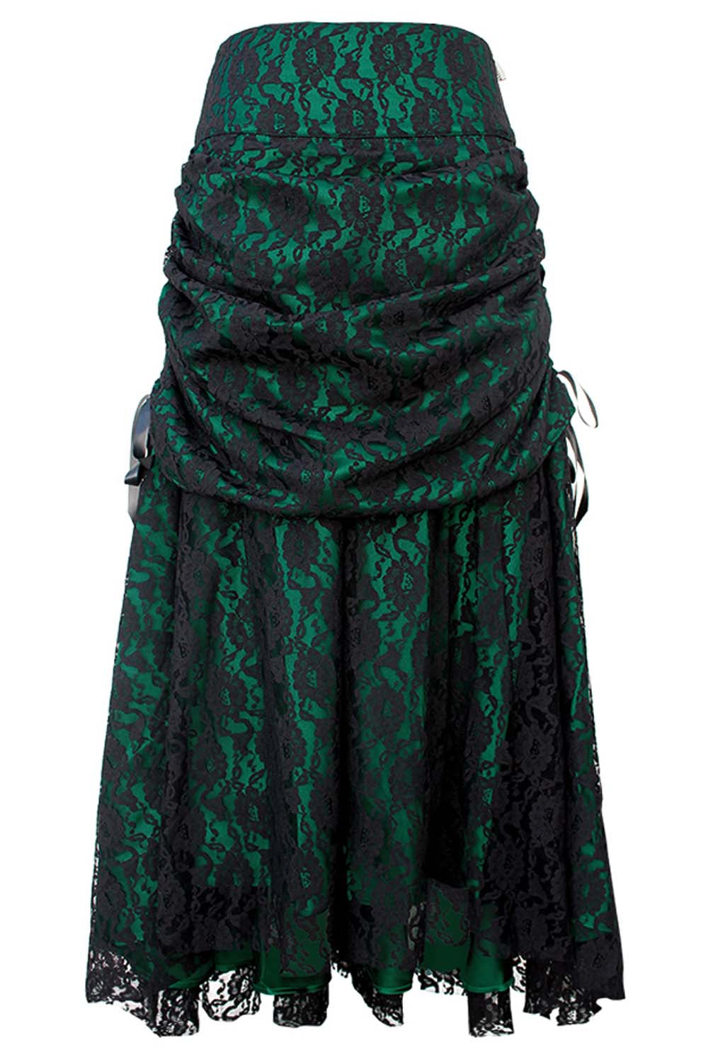 Brandyn Satin-Rock mit gotischem Bustle-Stil und Spitzenbesatz