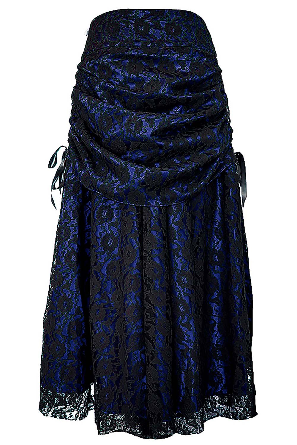 Brandyn Satin-Rock mit gotischem Bustle-Stil und Spitzenbesatz