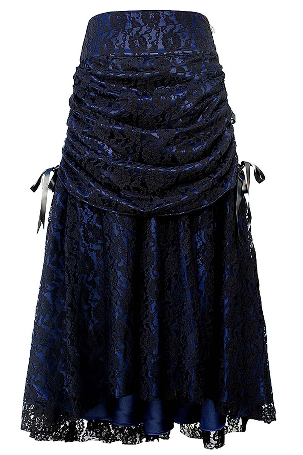 Brandyn Satin-Rock mit gotischem Bustle-Stil und Spitzenbesatz