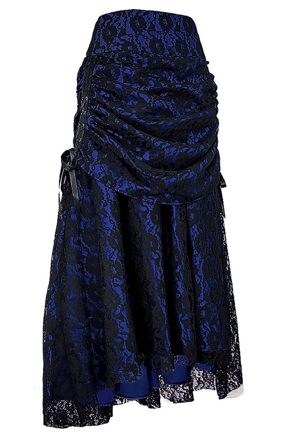 Brandyn Satin-Rock mit gotischem Bustle-Stil und Spitzenbesatz